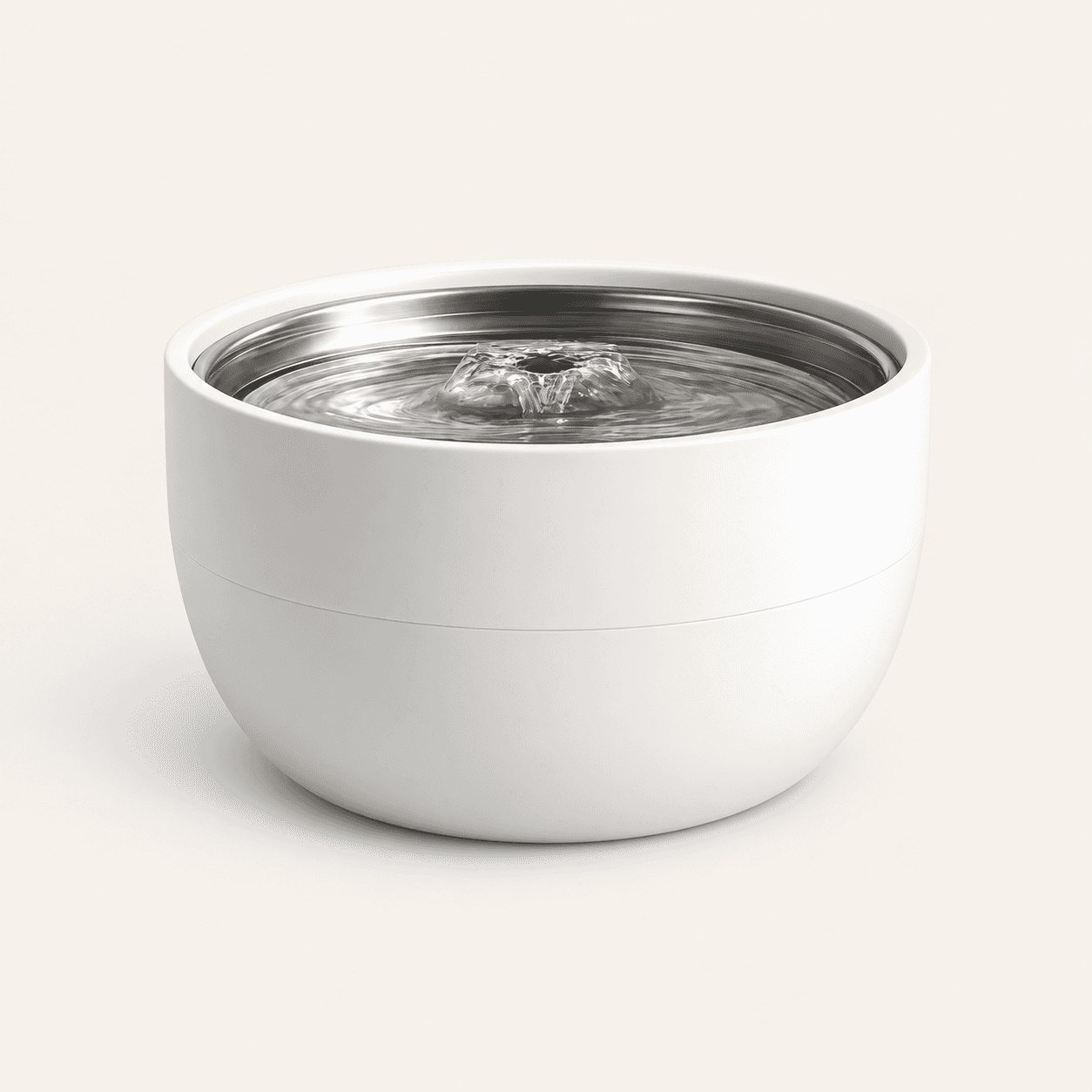 Mizusu white 3L water fountain with stainless steel drinking bowl